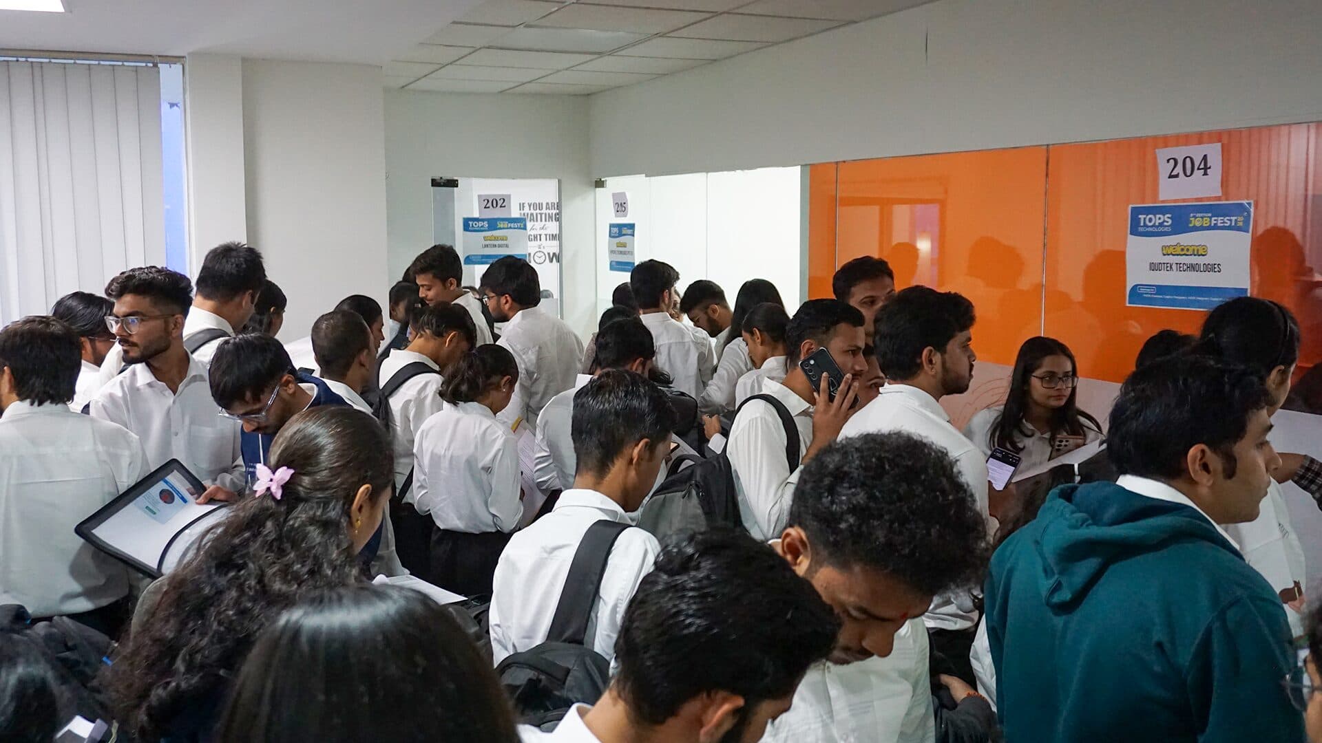 Candidates await their interview slots