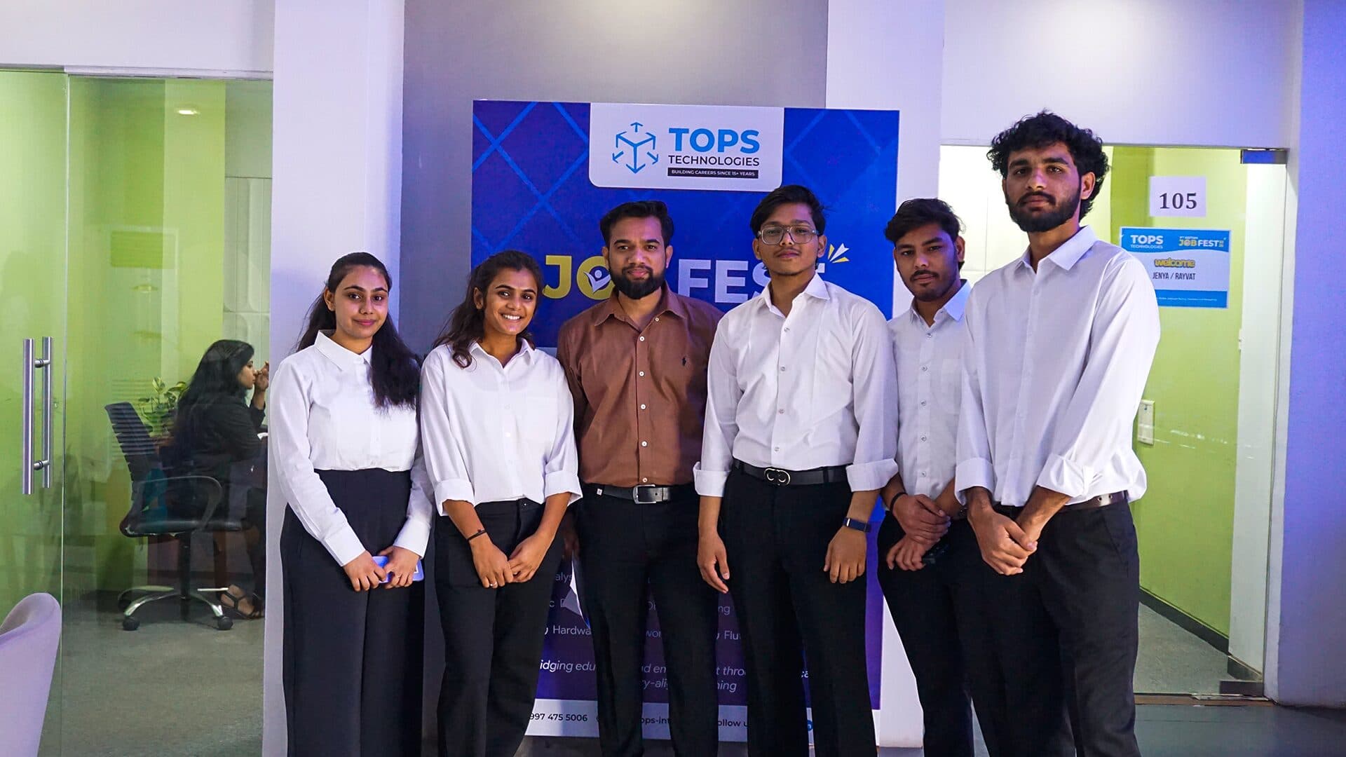 Students at the JobFest photo wall